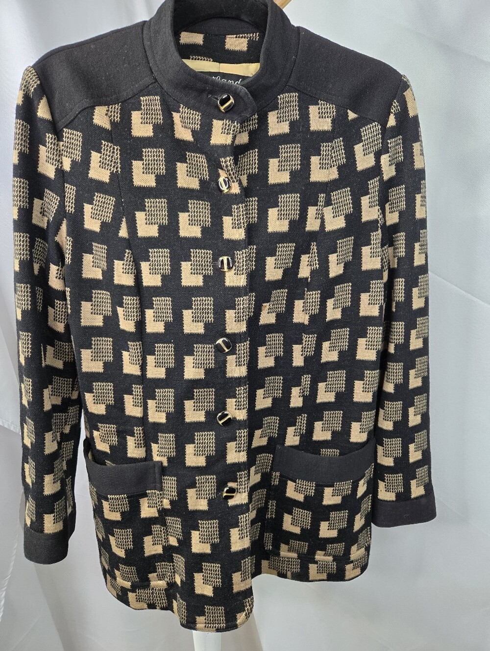 Vintage Geometric Square Tweed Blazer Jacket Women Size S-M